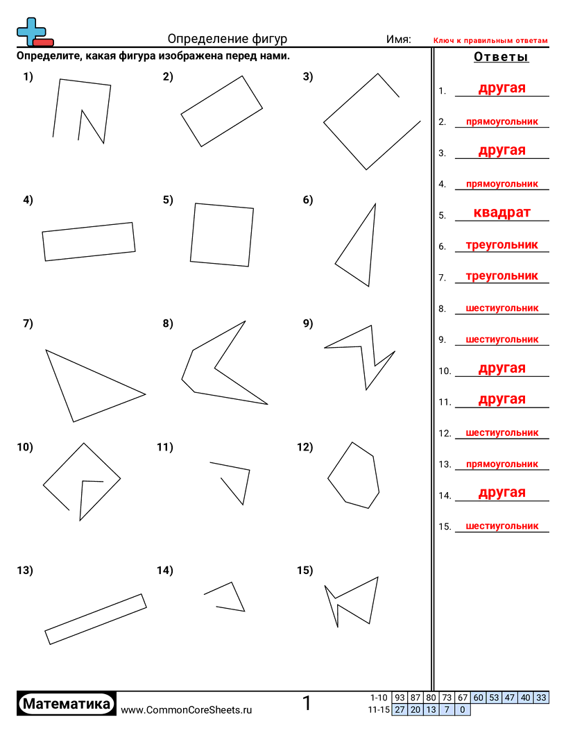 Рабочие Листы с Фигурами - Определение фигур worksheet